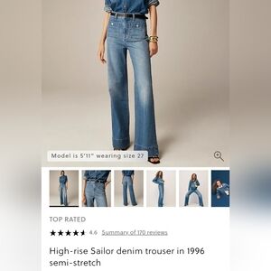 High-Rise Sailor Denim Jeans J. Crew Wideleg 23P